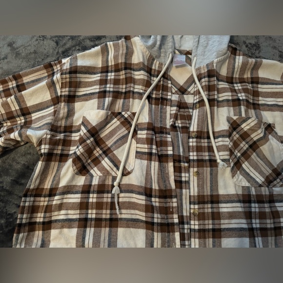 No Boundaries Cropped Plaid Brown Button Lightweight Jacket Size XXL(junior) - Picture 6 of 16